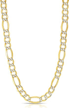 Load image into Gallery viewer, 14k Yellow Gold and White Gold 7mm Solid Two-Tone Pave Figaro Chain Necklace