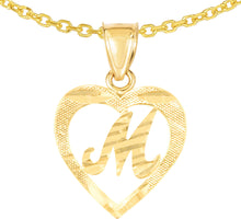 Load image into Gallery viewer, 10k Yellow Gold 0.5" Personalized Alphabet Letter A - Z Initial Heart Pendant with optional Extendable Cable Chain Necklace