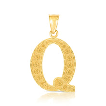 Load image into Gallery viewer, 10k Yellow Gold 1 Inch Extra Large Textured Letter Pendant A-Z Alphabet Pendant with Optional Rope Chain Necklace