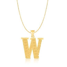 Load image into Gallery viewer, 10k Yellow Gold 1 Inch Extra Large Textured Letter Pendant A-Z Alphabet Pendant with Optional Rope Chain Necklace