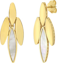 Load image into Gallery viewer, 14k Yellow Gold 28mm Mother of Pearl Leaf Gemstone Earrings