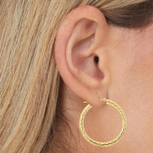 Load image into Gallery viewer, 14k Yellow Gold 3mm Diamond Cut Tube Hoop Earrings