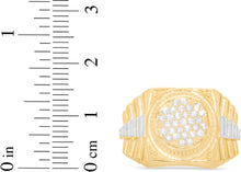 Load image into Gallery viewer, 10k Yellow Gold 15mm Two-Tone Railroad Pave CZ Cluster Round Circle Men's Ring, Sizes 5 - 14