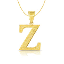 Load image into Gallery viewer, 10k Yellow Gold 1 Inch Extra Large Textured Letter Pendant A-Z Alphabet Pendant with Optional Rope Chain Necklace