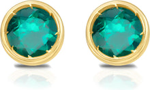Load image into Gallery viewer, 14k Yellow Gold 5mm Round Birthstone Stud Earrings (Garnet, Amethyst, Aquamarine, White Topaz, Emerald, Moonstone, Ruby, Peridot, Blue Sapphire, Pink Sapphire, Citrine, Sky Blue Topaz)