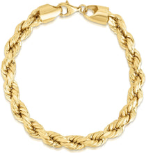 Load image into Gallery viewer, 10k Yellow Gold 7mm Diamond Cut Hollow Rope Chain Bracelet or Anklet