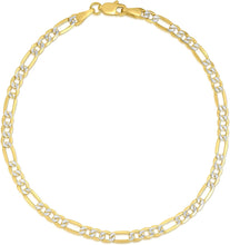 Load image into Gallery viewer, 10k Two-Tone Gold 3.5mm Lite Pave Diamond Cut Figaro Chain Link Bracelet or Anklet