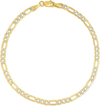 Load image into Gallery viewer, 10k Two-Tone Gold 2.5mm Lite Pave Diamond Cut Figaro Chain Link Bracelet or Anklet