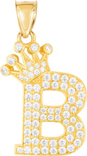 Load image into Gallery viewer, 10k Yellow Gold 0.8" Pave CZ Personalized Crown Alphabet Letter A - Z Initial Charm Pendant with optional Chain Necklace