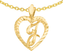 Load image into Gallery viewer, 10k Yellow Gold 0.7" Personalized Alphabet Letter A - Z Initial Heart Pendant with optional Extendable Cable Chain Necklace