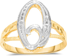 Load image into Gallery viewer, 10k Two-Tone Yellow Gold and White Gold 15mm Personalized A-Z Initial Cursive Letter Ring, Sizes 3 - 10