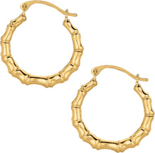 Load image into Gallery viewer, 10k Yellow Gold 17mm Bamboo Hoop Earrings