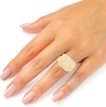 Load image into Gallery viewer, 10k Yellow Gold 16.2mm Pave CZ Beveled Square Frame Signet Ring, Sizes 4-13