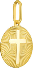 Load image into Gallery viewer, Italian 14k Yellow Gold 15mm Radiant Cross Medallion Religious Charm Pendant with Optional Necklace, 16-17-18 Inch
