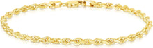 Load image into Gallery viewer, 10k Yellow Gold 2.75mm Solid Rope Chain Diamond Cut Bracelet or Anklet