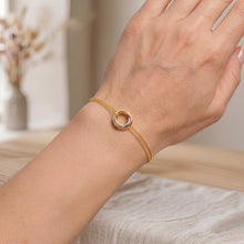 Load image into Gallery viewer, 14k Tri-Color Gold 8.5mm Trinity Ring Charm Link Bracelet, 7.5 Inch