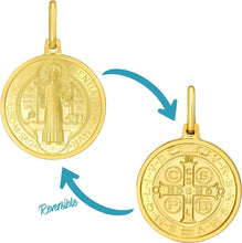 Load image into Gallery viewer, Italian 14k Yellow Gold 15.5mm Reversible Saint St. Benedict San Benito Proctection Cross Medallion Religious Charm Pendant with Optional Chain Necklace, 20 Inch