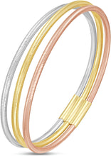 Load image into Gallery viewer, Italian 14k Tri-Color 8.7mm Triple Row Stretch Mesh Slip-On Bracelet