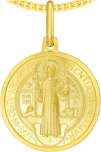 Load image into Gallery viewer, Italian 14k Yellow Gold 15.5mm Reversible Saint St. Benedict San Benito Proctection Cross Medallion Religious Charm Pendant with Optional Chain Necklace, 20 Inch