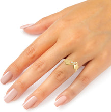 Load image into Gallery viewer, 10k Yellow Gold Double Locked Heart CZ Women's Ring