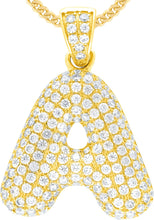 Load image into Gallery viewer, 10k Yellow Gold 0.5" Pave CZ Personalized Bubble Alphabet Letter A - Z Initial Charm Pendant with optional Chain Necklace