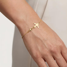 Load image into Gallery viewer, Italian 14k Yellow Gold 11.8mm Polished Airplane Charm Bracelet, Adjustable 6.25" - 7 Inch