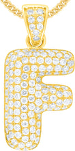 Load image into Gallery viewer, 10k Yellow Gold 0.7" Pave CZ Personalized Bubble Alphabet Letter A - Z Initial Charm Pendant with optional Chain Necklace