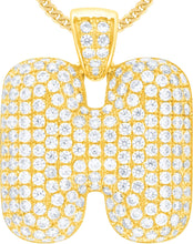Load image into Gallery viewer, 10k Yellow Gold 0.5" Pave CZ Personalized Bubble Alphabet Letter A - Z Initial Charm Pendant with optional Chain Necklace