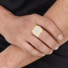 Load image into Gallery viewer, 10k Yellow Gold 18mm Two-Tone Square CZ Filigree Openwork Men's Ring, Sizes 5 - 13
