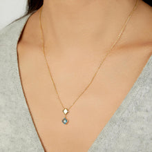 Load image into Gallery viewer, 14k Yellow Gold Natural Gemstone Clover Charm Adjustable Chain Necklace, 16 Inch-18" (Swiss Blue Topaz, Garnet, Amethyst, Citrine or Peridot)