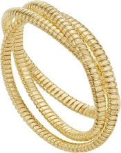 Load image into Gallery viewer, 14k Yellow Gold Triple Stretch Ribbed Tubogas Bangle Slip-on Bracelet, 7 Inch