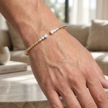 Load image into Gallery viewer, Italian 14k Two-Tone Gold .17cttw Diamond 3mm Beaded Open Cuff Bangle Bracelet