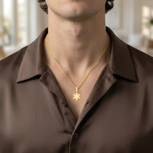 Load image into Gallery viewer, Italian 14k Yellow Gold 16.5mm Reversible Radiant & High Shine Jewish Star of David, Magen David (Hebrew), Charm Pendant with Optional Necklace, 16-17-18 Inch