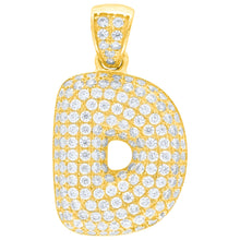 Load image into Gallery viewer, 10k Yellow Gold 0.5" Pave CZ Personalized Bubble Alphabet Letter A - Z Initial Charm Pendant with optional Chain Necklace