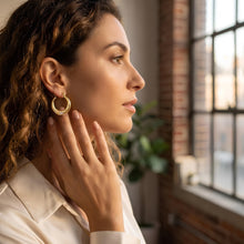 Load image into Gallery viewer, 10k Yellow Gold Ribbed Two-Tone Heart Hoop Earrings
