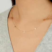 Load image into Gallery viewer, 14k Yellow Gold Alternating 4.7mm Solid & 6.2mm Outline Clover Charm Adjustable Chain Necklace, 16 Inch-18"