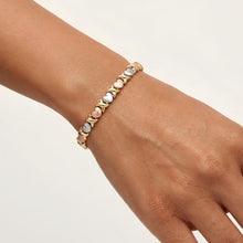 Load image into Gallery viewer, 14k Tri-Color Gold 5.7mm XOXO Heart Stampato Link Bracelet, 7.25 Inch