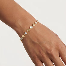 Load image into Gallery viewer, 14k Yellow Gold 6mm Mother Of Pearl Mirror Heart Link Bracelet, Adjustable 6.5" - 7.25 Inch