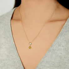 Load image into Gallery viewer, 14k Yellow Gold Natural Gemstone Clover Charm Adjustable Chain Necklace, 16 Inch-18" (Swiss Blue Topaz, Garnet, Amethyst, Citrine or Peridot)
