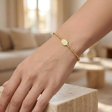 Load image into Gallery viewer, 14k Yellow Gold 7.3mm Virgin Mary Charm Bead Link Bracelet, Adjustable 7" - 8 Inch