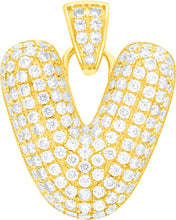 Load image into Gallery viewer, 10k Yellow Gold 0.7" Pave CZ Personalized Bubble Alphabet Letter A - Z Initial Charm Pendant with optional Chain Necklace