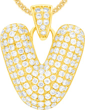 Load image into Gallery viewer, 10k Yellow Gold 0.5" Pave CZ Personalized Bubble Alphabet Letter A - Z Initial Charm Pendant with optional Chain Necklace