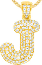 Load image into Gallery viewer, 10k Yellow Gold 0.7" Pave CZ Personalized Bubble Alphabet Letter A - Z Initial Charm Pendant with optional Chain Necklace