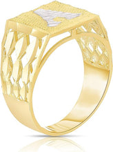 Load image into Gallery viewer, Men's 10k Yellow Gold Square Two Tone Initial Ring A-Z, Sizes 6-11