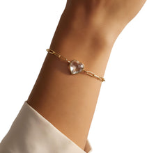 Load image into Gallery viewer, Floreo 14k Yellow Gold Paperclip Chain Heart Gemstone Bracelet 7 Inch