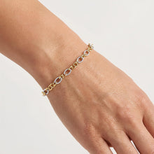 Load image into Gallery viewer, 14k Two-Tone Gold 4.5mm Ribbed White Gold Oval and Yellow Gold Circle Link Bracelet, 7.25 Inch