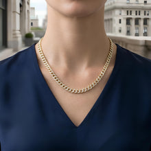 Load image into Gallery viewer, 14k Yellow Gold 8mm or 9mm Two-Tone with White Pave Squared Lite Miami Cuban Chain Necklace, 22"