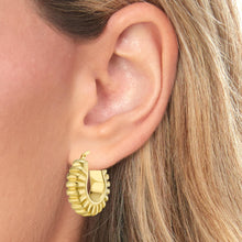 Load image into Gallery viewer, 14k Yellow Gold 24mm Puffed Ribbed Hoop Earrings