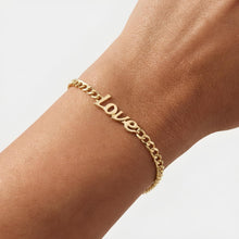 Load image into Gallery viewer, 14k Yellow Gold 3.4mm Polished Love Curb Charm Bracelet, 7 Inch