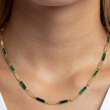 Load image into Gallery viewer, 14k Yellow Gold Malachite Gemstone Rectangle Links Chain Necklace, 18 Inch with 2” Extender